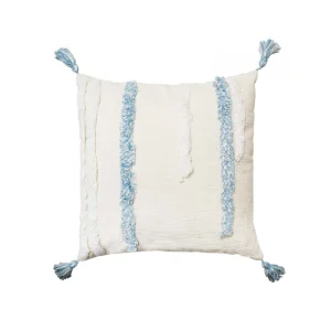 Blue and White Tufted Lines Cushion