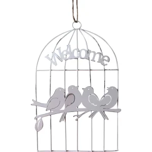 White Hanging Bird Cage Welcome Sign